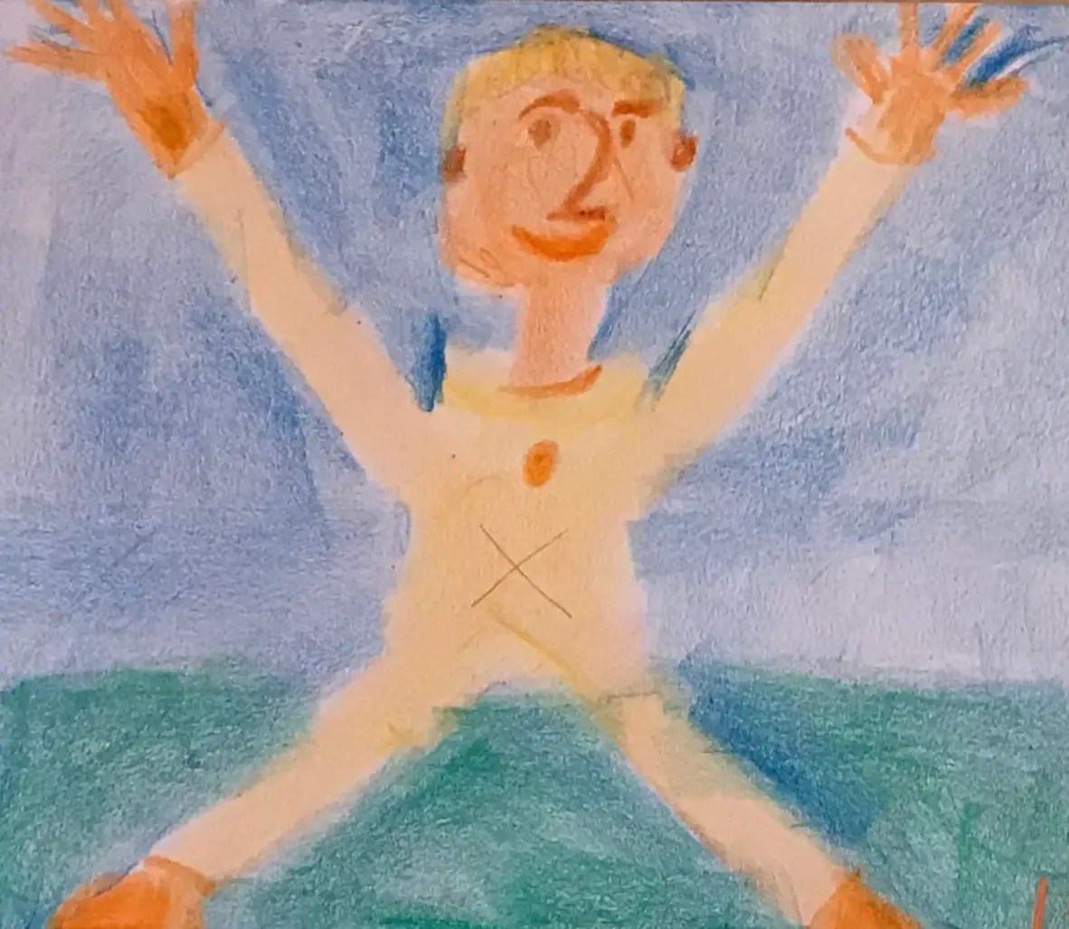 person with arms and legs outstretched to make an X shape